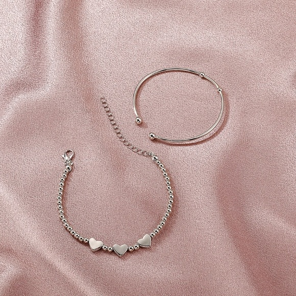 NEW Silver Triple Heart Bracelet & Cuff Set - Picture 5 of 8